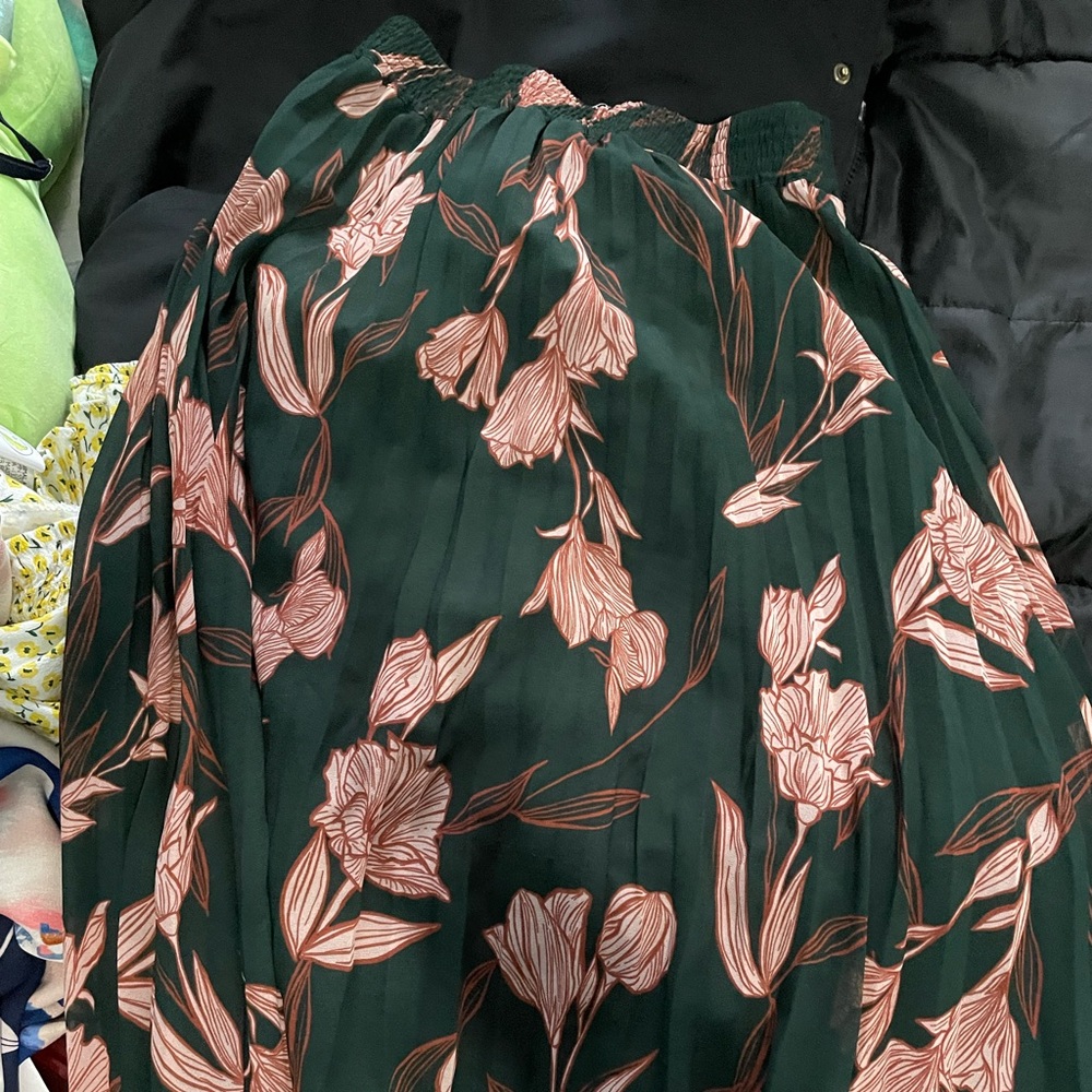 Green Floral Print Midi Skirt